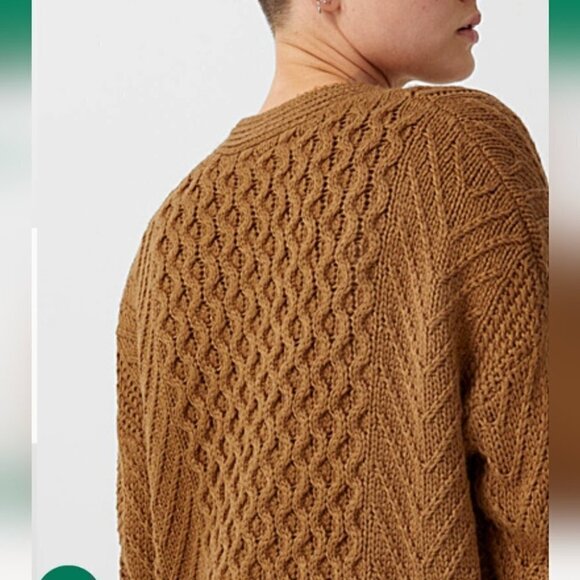 SIMONS braid knit textured knit camel brown open front long cardigan XS @M2 - Picture 3 of 12